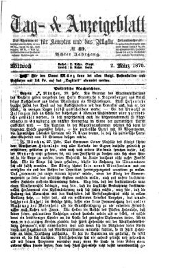 Tag- und Anzeigeblatt für Kempten und das Allgäu Mittwoch 2. März 1870