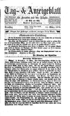 Tag- und Anzeigeblatt für Kempten und das Allgäu Samstag 19. März 1870