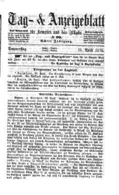 Tag- und Anzeigeblatt für Kempten und das Allgäu Donnerstag 28. April 1870