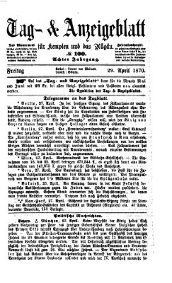 Tag- und Anzeigeblatt für Kempten und das Allgäu Freitag 29. April 1870