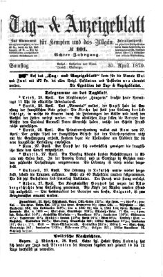 Tag- und Anzeigeblatt für Kempten und das Allgäu Samstag 30. April 1870