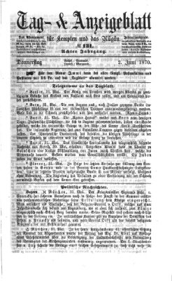 Tag- und Anzeigeblatt für Kempten und das Allgäu Donnerstag 2. Juni 1870