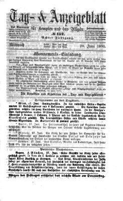 Tag- und Anzeigeblatt für Kempten und das Allgäu Mittwoch 29. Juni 1870