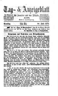 Tag- und Anzeigeblatt für Kempten und das Allgäu Samstag 30. Juli 1870