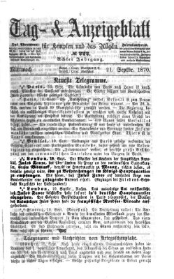 Tag- und Anzeigeblatt für Kempten und das Allgäu Mittwoch 21. September 1870