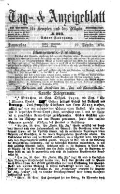 Tag- und Anzeigeblatt für Kempten und das Allgäu Donnerstag 22. September 1870