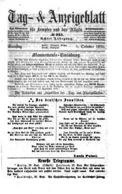 Tag- und Anzeigeblatt für Kempten und das Allgäu Samstag 1. Oktober 1870