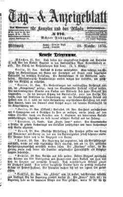 Tag- und Anzeigeblatt für Kempten und das Allgäu Mittwoch 23. November 1870