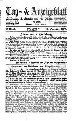 Tag- und Anzeigeblatt für Kempten und das Allgäu Mittwoch 21. Dezember 1870