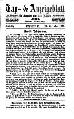 Tag- und Anzeigeblatt für Kempten und das Allgäu Samstag 24. Dezember 1870