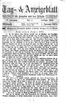 Tag- und Anzeigeblatt für Kempten und das Allgäu Mittwoch 1. Januar 1868