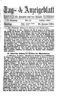 Tag- und Anzeigeblatt für Kempten und das Allgäu Samstag 18. Januar 1868