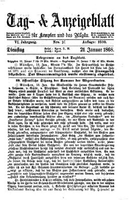 Tag- und Anzeigeblatt für Kempten und das Allgäu Dienstag 21. Januar 1868