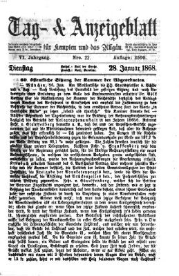 Tag- und Anzeigeblatt für Kempten und das Allgäu Dienstag 28. Januar 1868