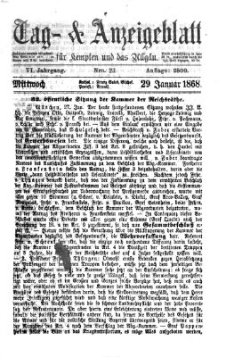 Tag- und Anzeigeblatt für Kempten und das Allgäu Mittwoch 29. Januar 1868