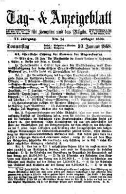 Tag- und Anzeigeblatt für Kempten und das Allgäu Donnerstag 30. Januar 1868