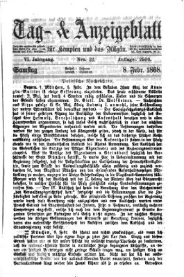 Tag- und Anzeigeblatt für Kempten und das Allgäu Samstag 8. Februar 1868