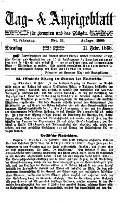 Tag- und Anzeigeblatt für Kempten und das Allgäu Dienstag 11. Februar 1868