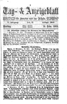 Tag- und Anzeigeblatt für Kempten und das Allgäu Freitag 14. Februar 1868