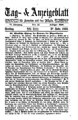 Tag- und Anzeigeblatt für Kempten und das Allgäu Freitag 21. Februar 1868