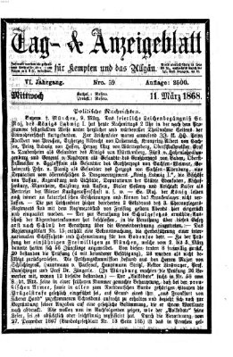 Tag- und Anzeigeblatt für Kempten und das Allgäu Mittwoch 11. März 1868