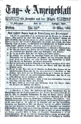 Tag- und Anzeigeblatt für Kempten und das Allgäu Freitag 13. März 1868