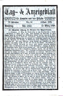 Tag- und Anzeigeblatt für Kempten und das Allgäu Sonntag 15. März 1868