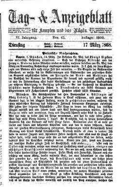 Tag- und Anzeigeblatt für Kempten und das Allgäu Dienstag 17. März 1868