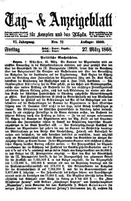 Tag- und Anzeigeblatt für Kempten und das Allgäu Freitag 27. März 1868