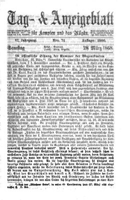 Tag- und Anzeigeblatt für Kempten und das Allgäu Samstag 28. März 1868