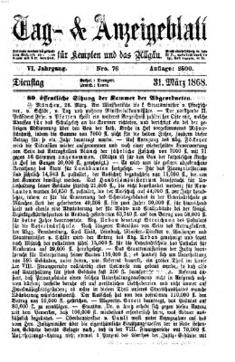 Tag- und Anzeigeblatt für Kempten und das Allgäu Dienstag 31. März 1868