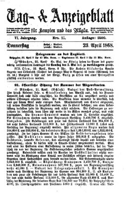 Tag- und Anzeigeblatt für Kempten und das Allgäu Donnerstag 23. April 1868