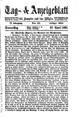 Tag- und Anzeigeblatt für Kempten und das Allgäu Donnerstag 30. April 1868