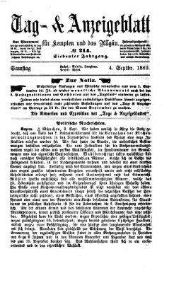 Tag- und Anzeigeblatt für Kempten und das Allgäu Samstag 4. September 1869