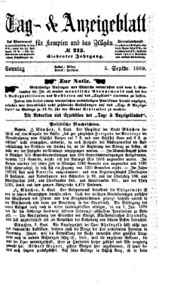 Tag- und Anzeigeblatt für Kempten und das Allgäu Sonntag 5. September 1869