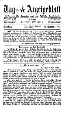 Tag- und Anzeigeblatt für Kempten und das Allgäu Samstag 11. September 1869