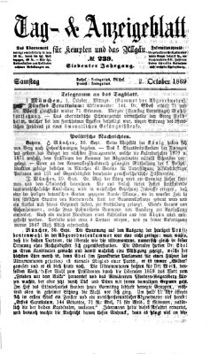 Tag- und Anzeigeblatt für Kempten und das Allgäu Samstag 2. Oktober 1869