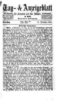 Tag- und Anzeigeblatt für Kempten und das Allgäu Samstag 16. Oktober 1869