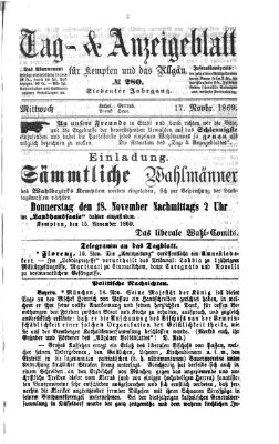 Tag- und Anzeigeblatt für Kempten und das Allgäu Mittwoch 17. November 1869