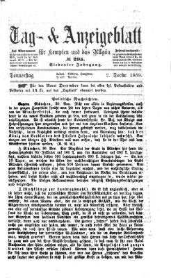 Tag- und Anzeigeblatt für Kempten und das Allgäu Donnerstag 2. Dezember 1869