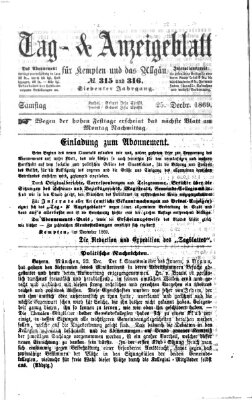 Tag- und Anzeigeblatt für Kempten und das Allgäu Samstag 25. Dezember 1869