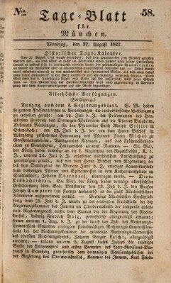 Tags-Blatt für München (Münchener Tagblatt) Montag 27. August 1827