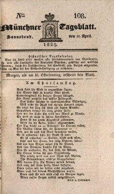 Münchener Tagblatt Samstag 18. April 1829