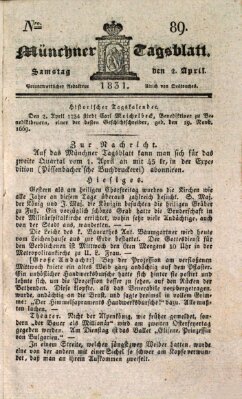 Münchener Tagblatt Samstag 2. April 1831