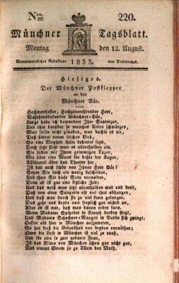 Münchener Tagblatt Montag 12. August 1833