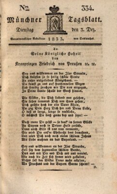 Münchener Tagblatt Dienstag 3. Dezember 1833