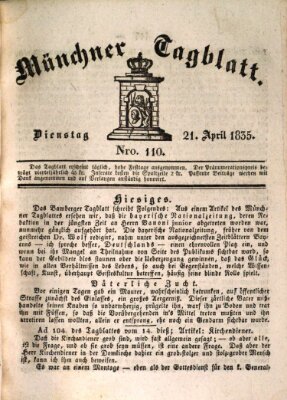 Münchener Tagblatt Dienstag 21. April 1835