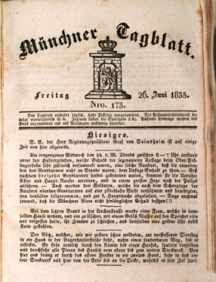 Münchener Tagblatt Freitag 26. Juni 1835