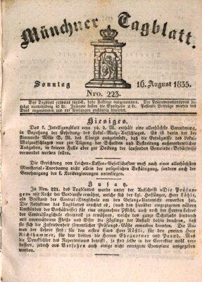 Münchener Tagblatt Sonntag 16. August 1835