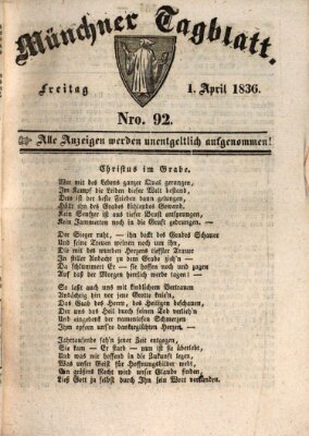 Münchener Tagblatt Freitag 1. April 1836